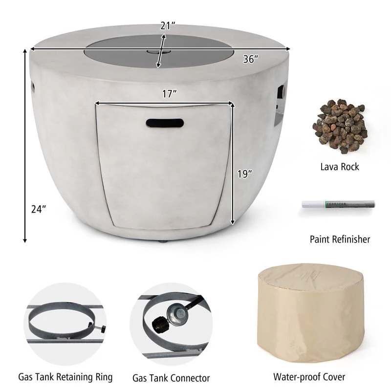 Eletriclife 36 Inch Round Concrete Propane Fire Pit Table with Lava Rocks PVC Cover