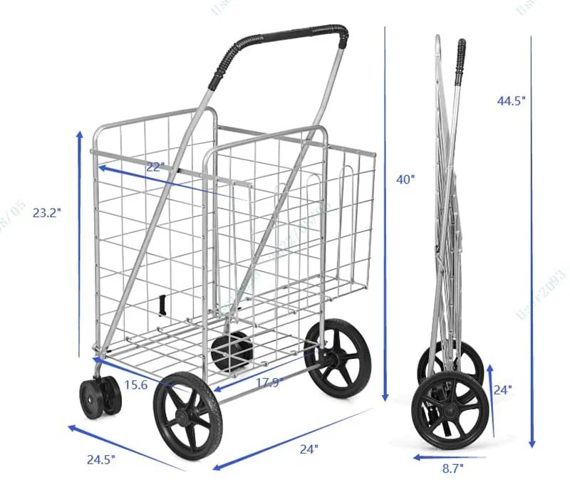 Eletriclife Folding Shopping Cart with Swiveling Wheels and Dual Storage Baskets