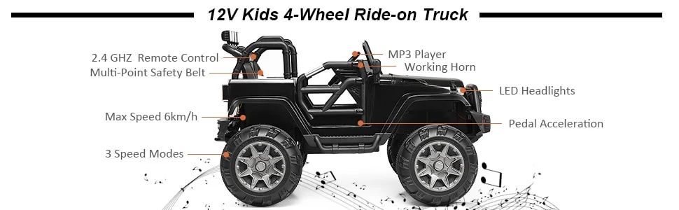 Eletriclife 12V Kids Remote Control Riding Truck Car with LED Lights