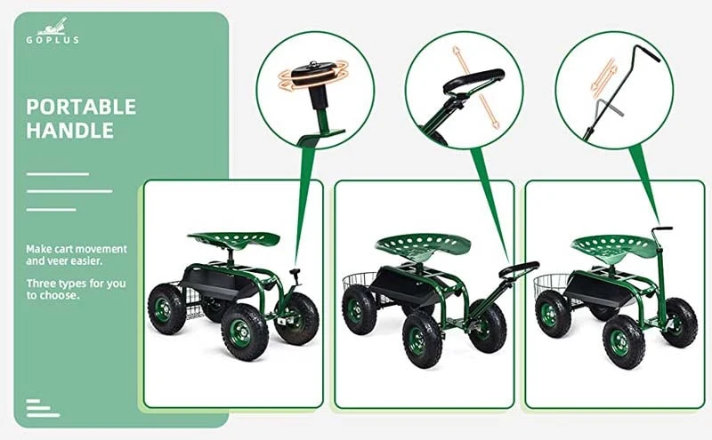 Eletriclife Heavy Duty Garden Cart with Tool Tray and 360 Swivel Seat