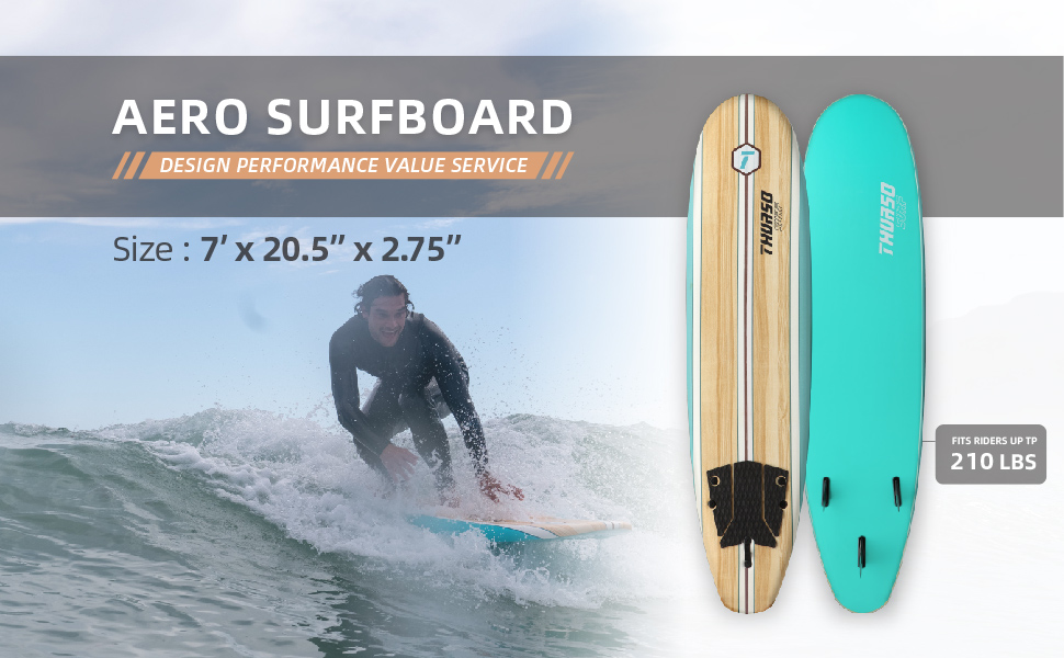 thurso surf aero surfboard surf board surfing 7 ft 8 fin stable fast long kids beginner learn egg
