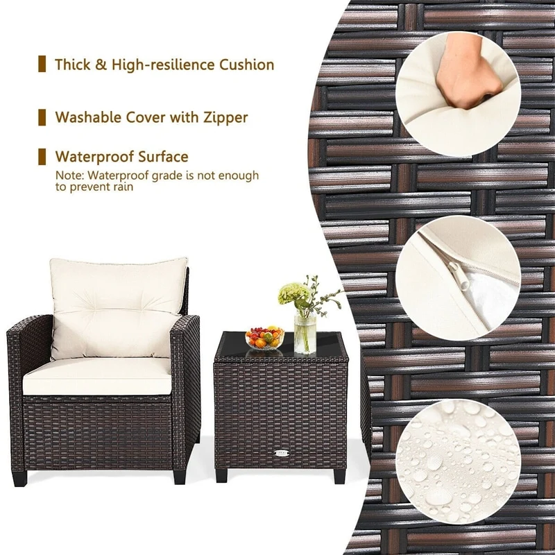 Eletriclife 3 Pieces Patio Rattan Furniture Set with Cushion