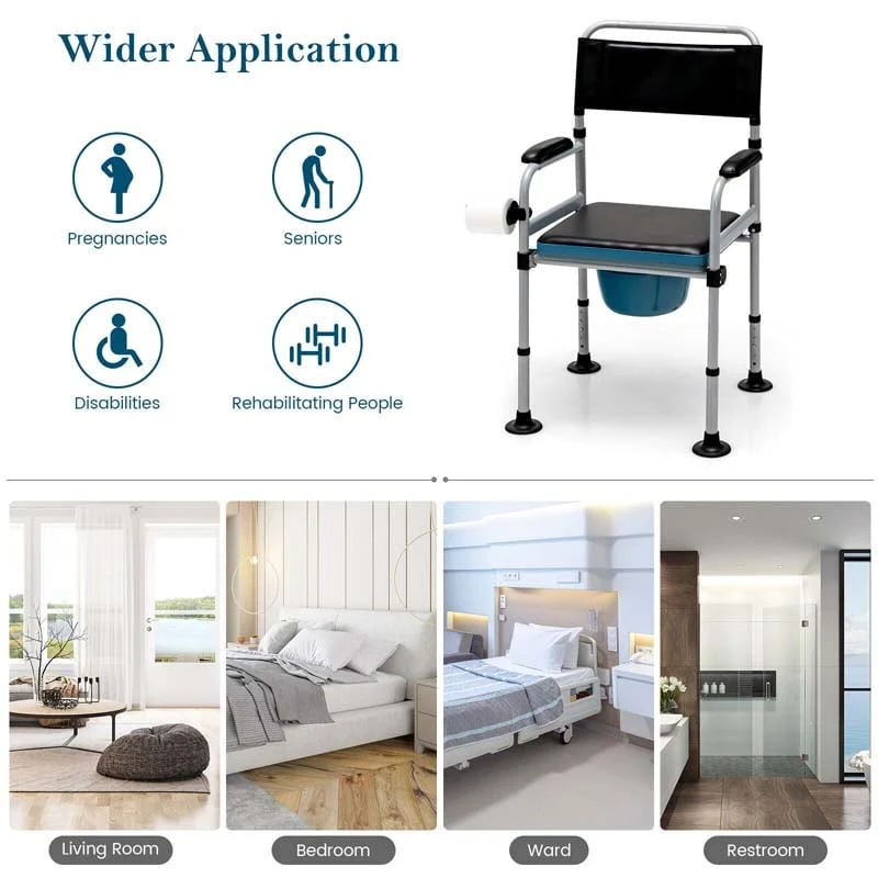 Eletriclife 4-in-1 Bedside Commode Folding Toilet Chair w/Detachable Bucket