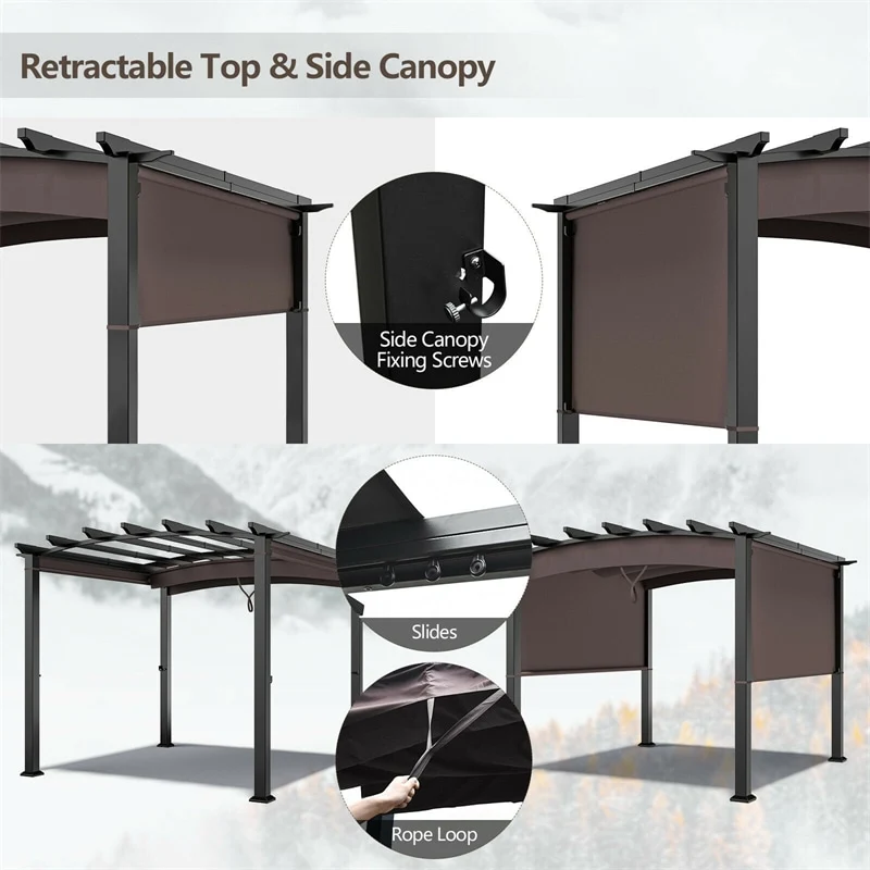 Eletriclife 10 x 10 Feet Patio Pergola Gazebo Sun Shade Shelter with Retractable Canopy