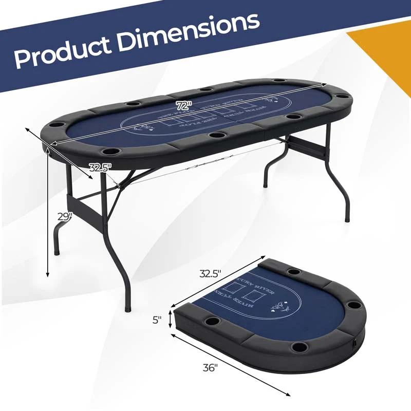Eletriclife 72 Inch 8-Player Texas Holdem Poker Table with Metal Cup Holders