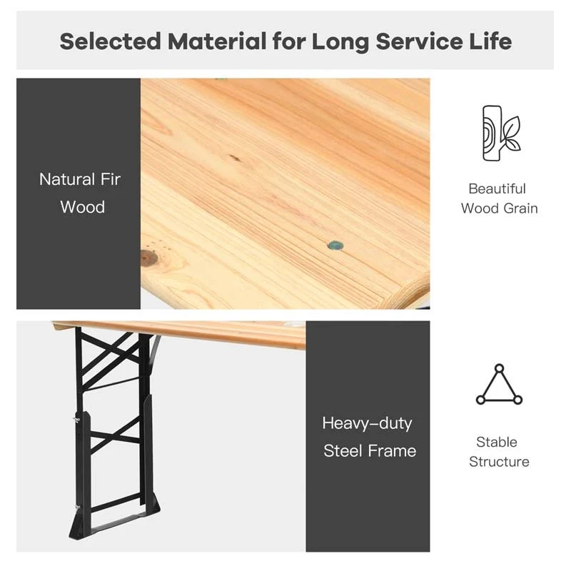 Eletriclife 66.5 Inch Outdoor Wood Folding Picnic Table with Adjustable Heights
