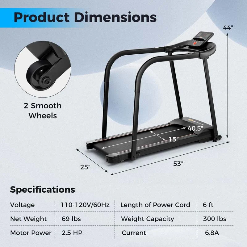 Eletriclife 2.5 HP Walking Treadmill with Long Handrails for Seniors