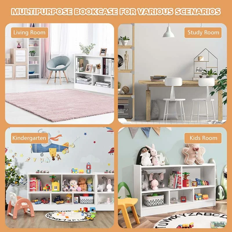 Eletriclife Kids 2-Shelf Bookcase 5-Cube Wood Toy Storage Cabinet Organizer