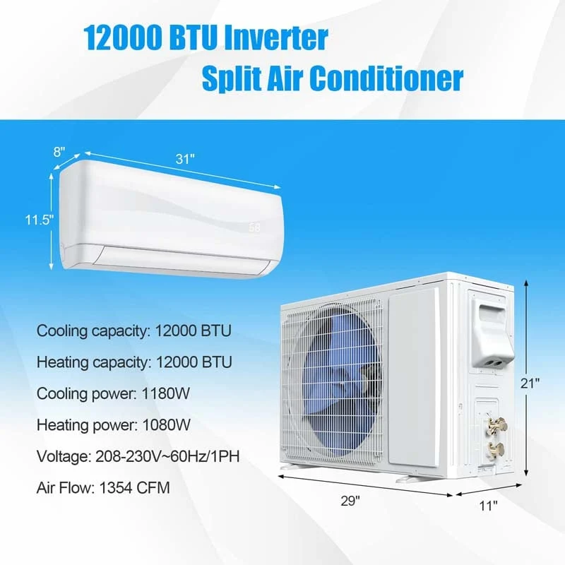 Eletriclife 12000BTU 220V Mini Split Air Conditioner and Ductless Heater 17 SEER2