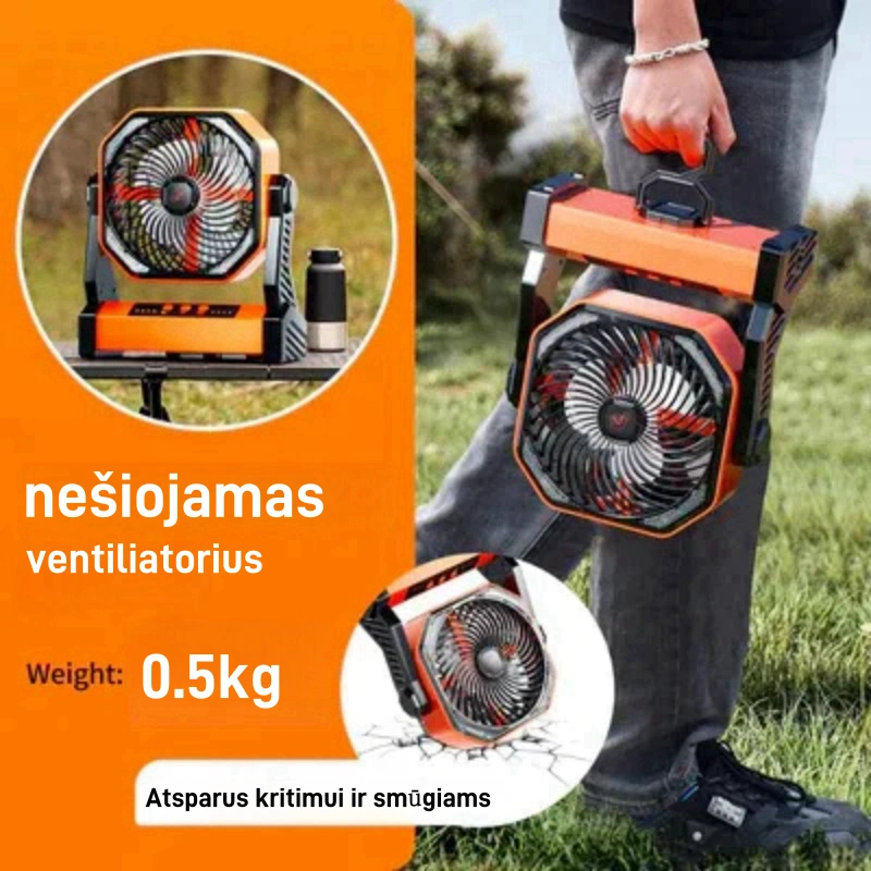 Galingas „trys viename“ belaidis ir kelionėms patogus kempingo ventiliatorius 🏕
