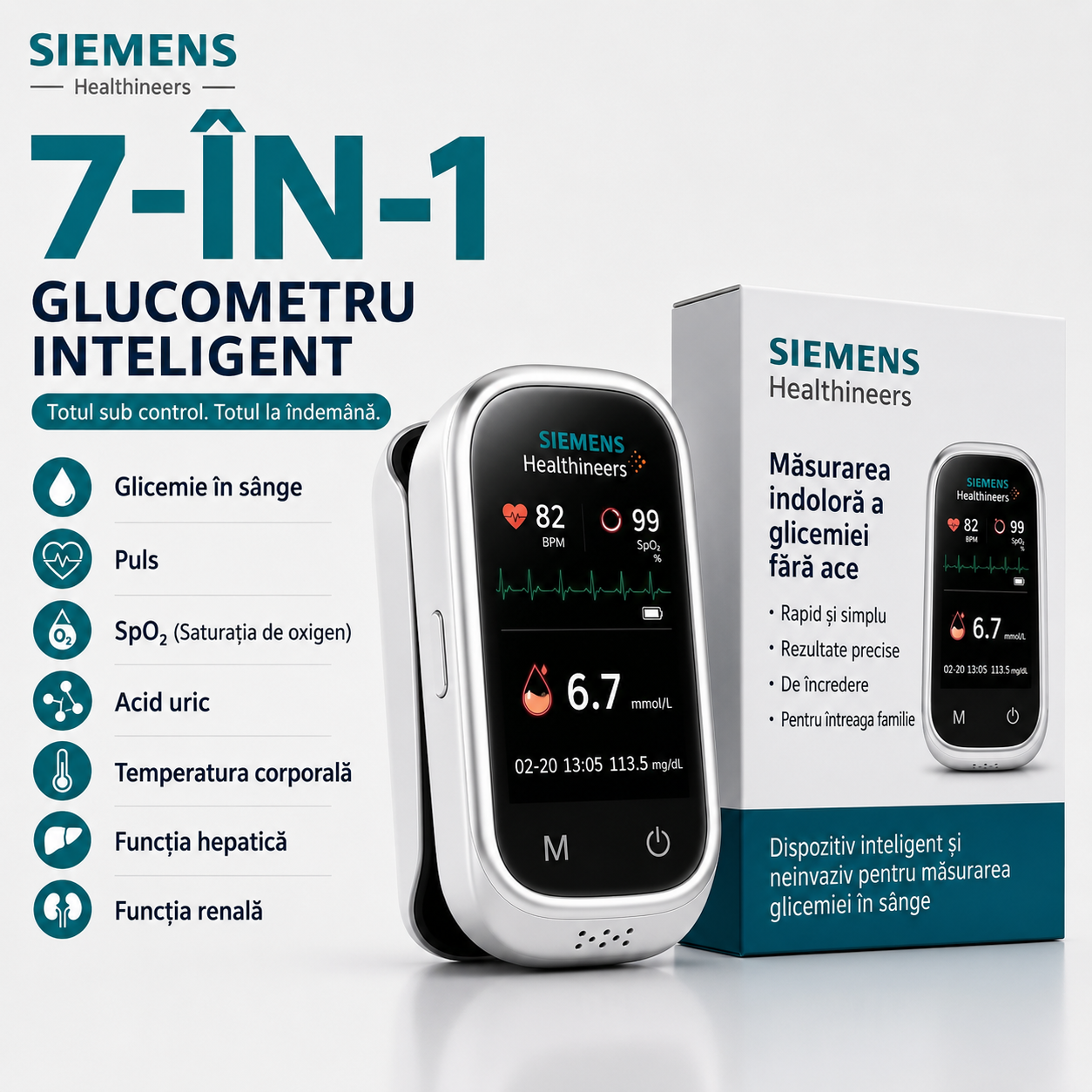 🩸Monitor de glucoză în sânge Siemens™ 11 în 1 fără ac • Nu necesită înțepare • Fără benzi de testare • Rezultate în doar 5 secunde
