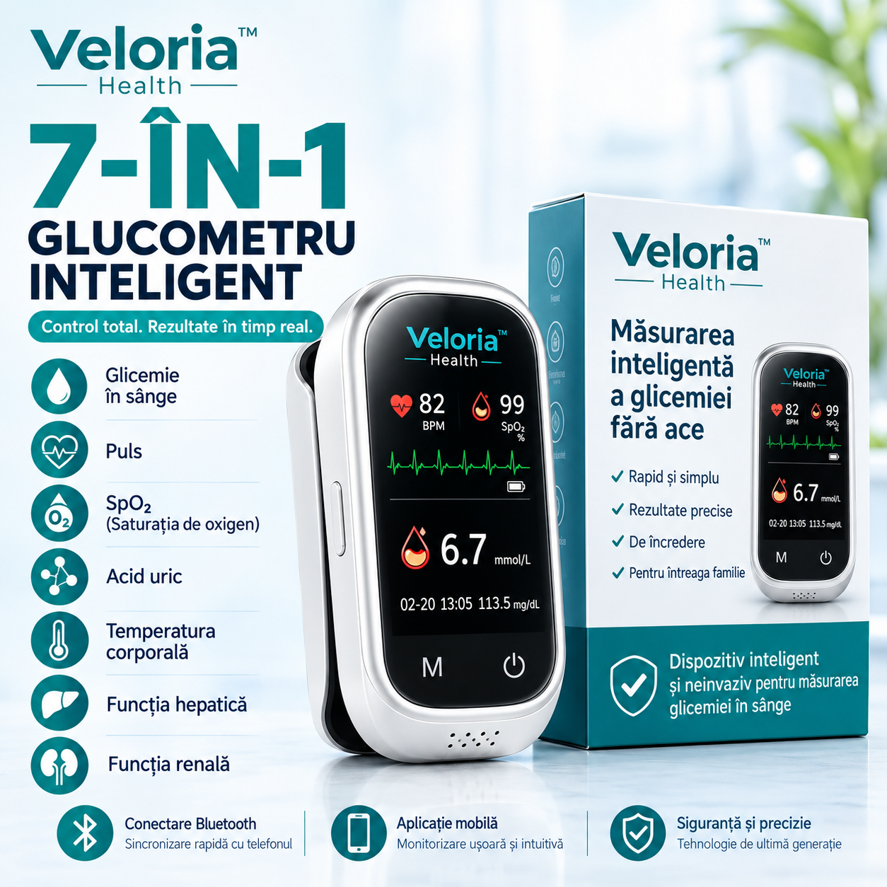 Veloria™ 🩸Monitor de glucoză în sânge 11 în 1 fără ac • Nu necesită înțepare • Fără benzi de testare • Rezultate în doar 5 secunde xty2