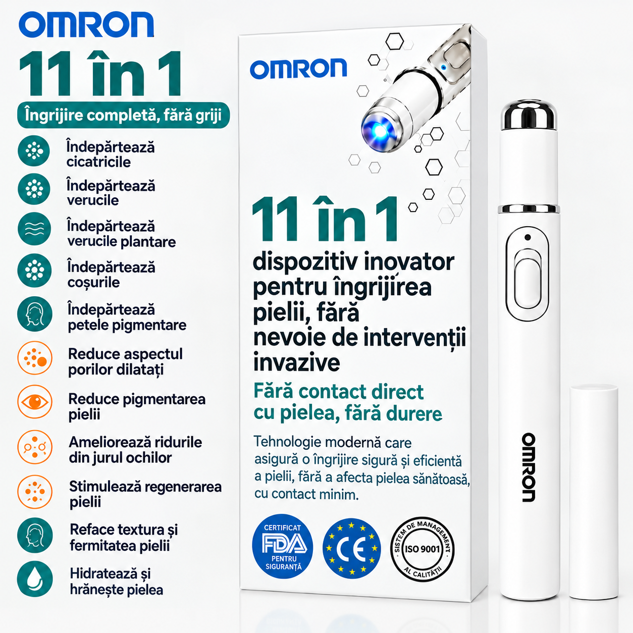 Stilou multifuncțional Omron™ pentru îndepărtarea alunițelor de pe întregul corp – cel mai nou model 2026. Soluție nedureroasă și non-invazivă pentru îngrijirea pielii. Permite tratarea rapidă a alunițelor, chiar din confortul casei, fără cicatrici.