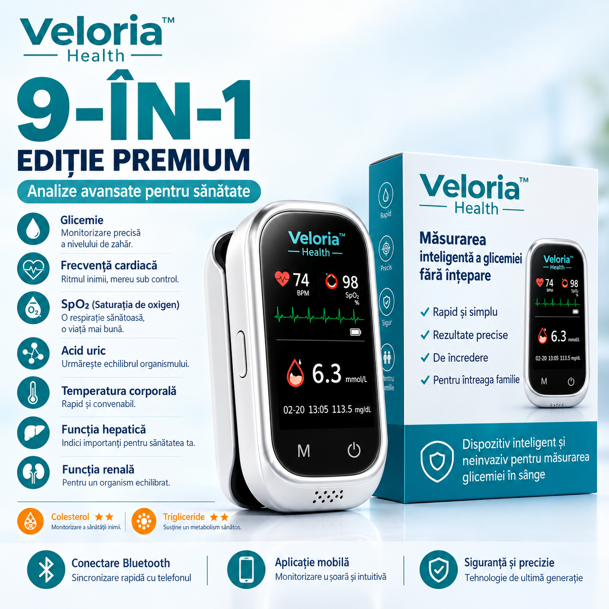 Veloria™ 🩸Monitor de glucoză în sânge 11 în 1 fără ac • Nu necesită înțepare • Fără benzi de testare • Rezultate în doar 5 secunde xty2
