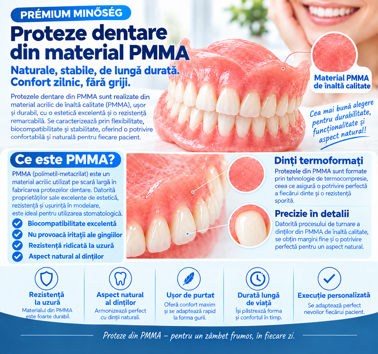 Proteza dentară premium completă din PMMA