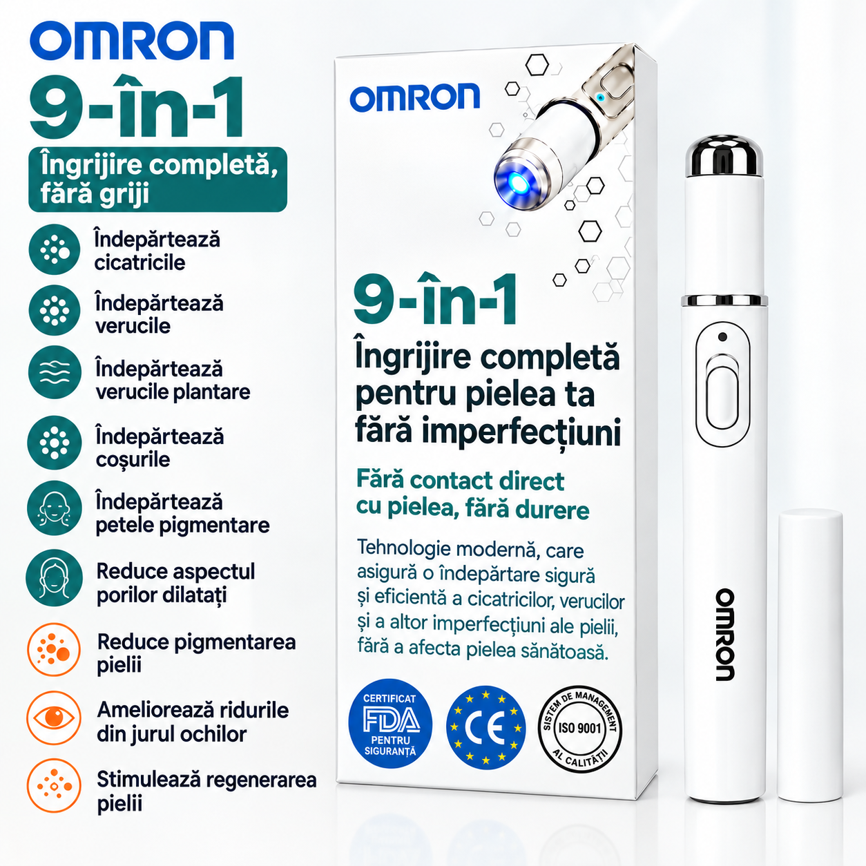 Stilou multifuncțional Omron™ pentru îndepărtarea alunițelor de pe întregul corp – cel mai nou model 2026. Soluție nedureroasă și non-invazivă pentru îngrijirea pielii. Permite tratarea rapidă a alunițelor, chiar din confortul casei, fără cicatrici.