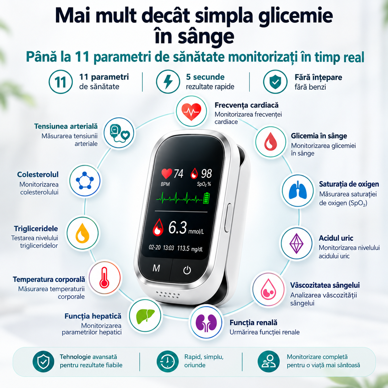 Veloria™ 🩸Monitor de glucoză în sânge 11 în 1 fără ac • Nu necesită înțepare • Fără benzi de testare • Rezultate în doar 5 secunde xty2