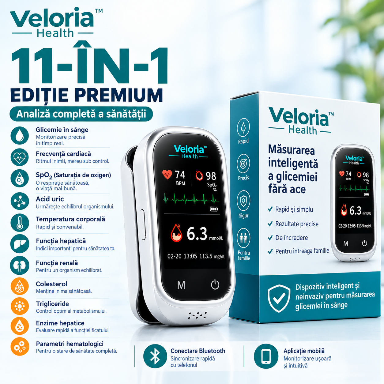 Veloria™ 🩸Monitor de glucoză în sânge 11 în 1 fără ac • Nu necesită înțepare • Fără benzi de testare • Rezultate în doar 5 secunde xty2