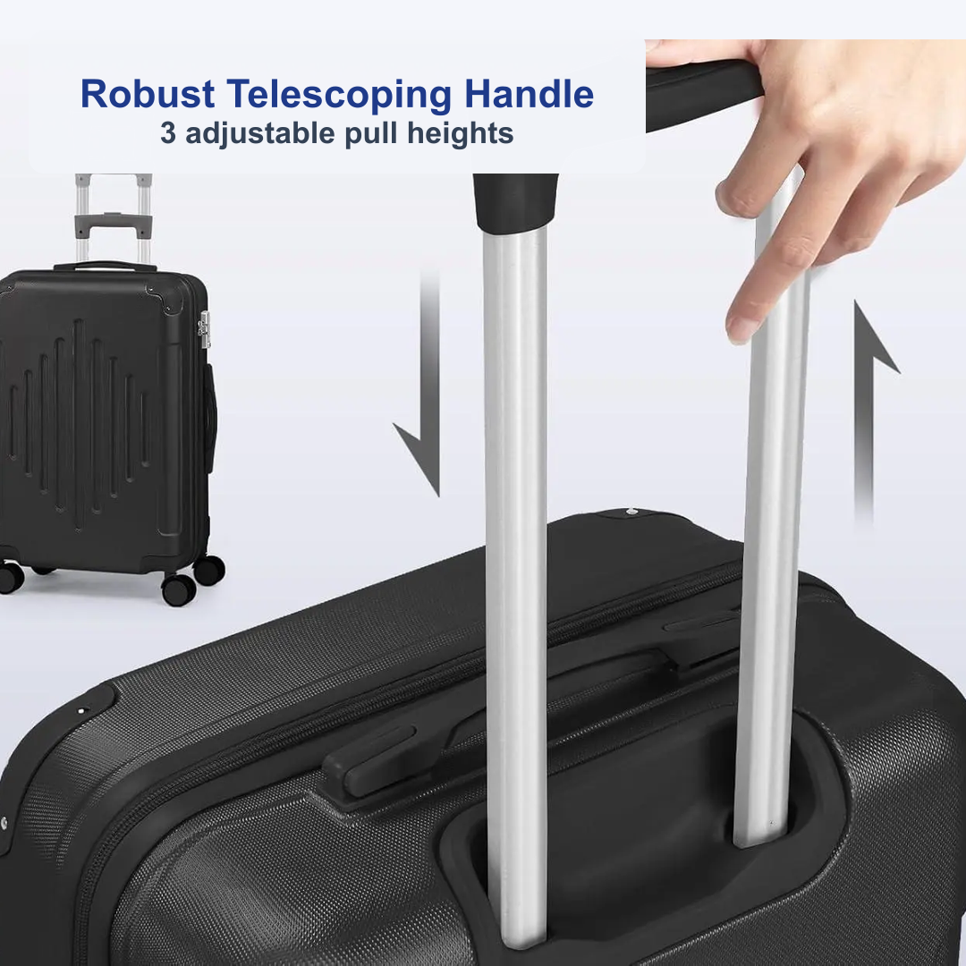 adjustable telescoping handle detail on hardside suitcase