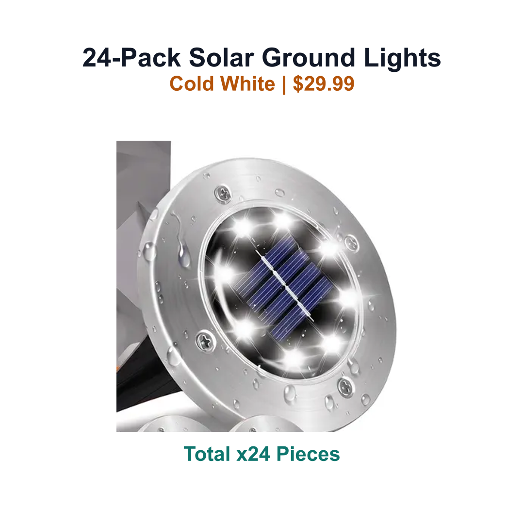 24-pack solar ground lights SKU image for Cold White 24 Pack