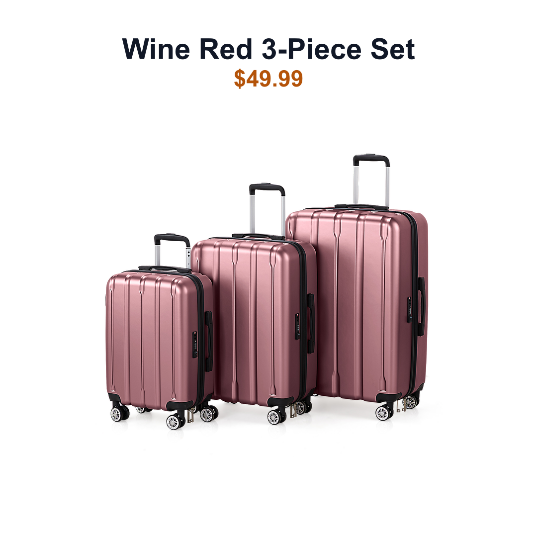 SKU image for Wine Red three piece hardside luggage set