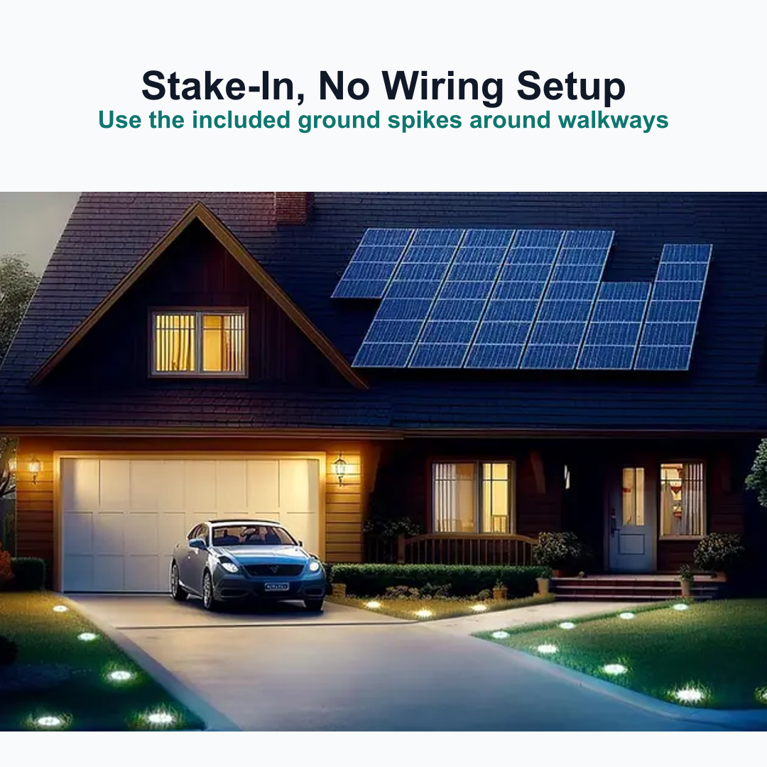 solar ground lights installed along a driveway