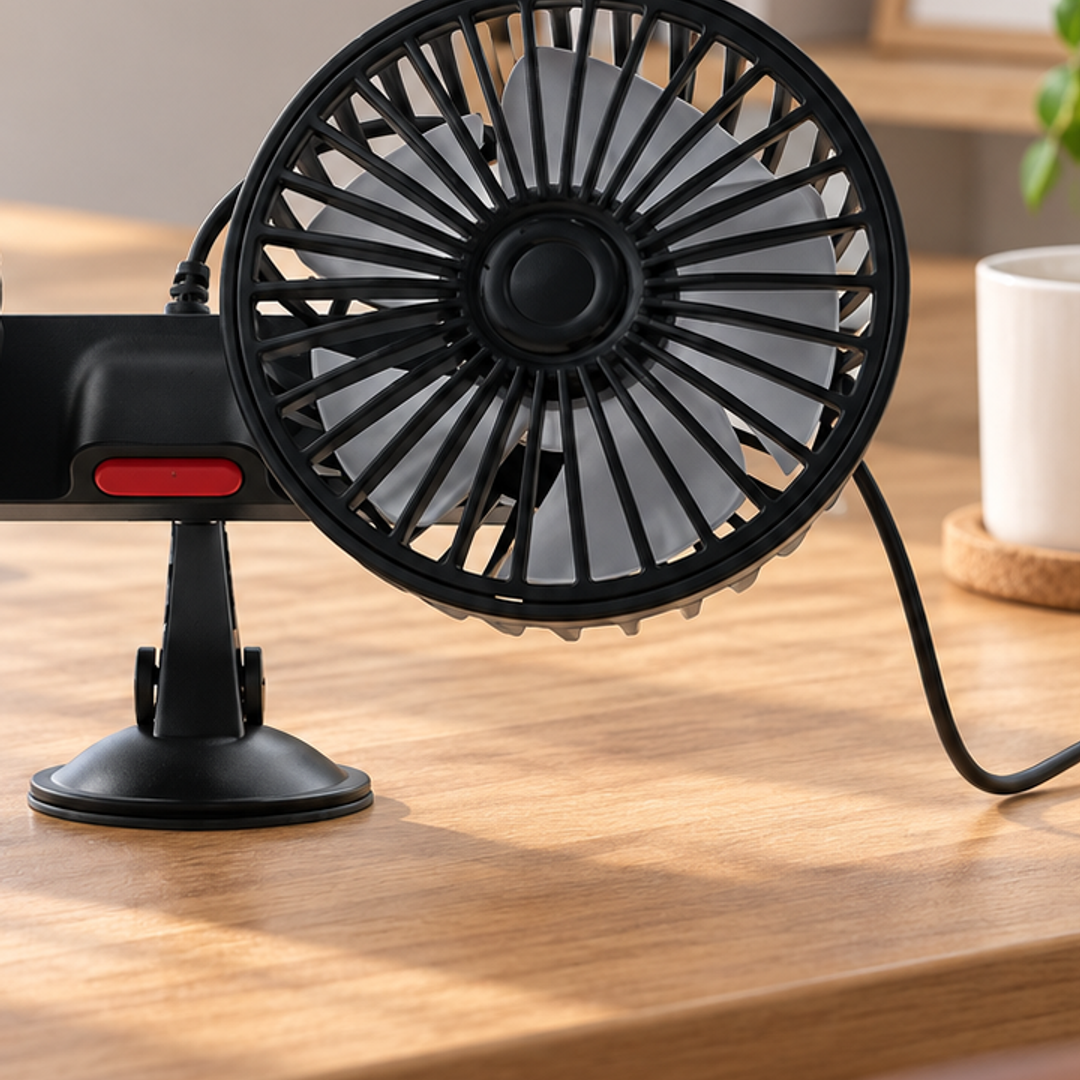 USB powered car fan with long cord setup