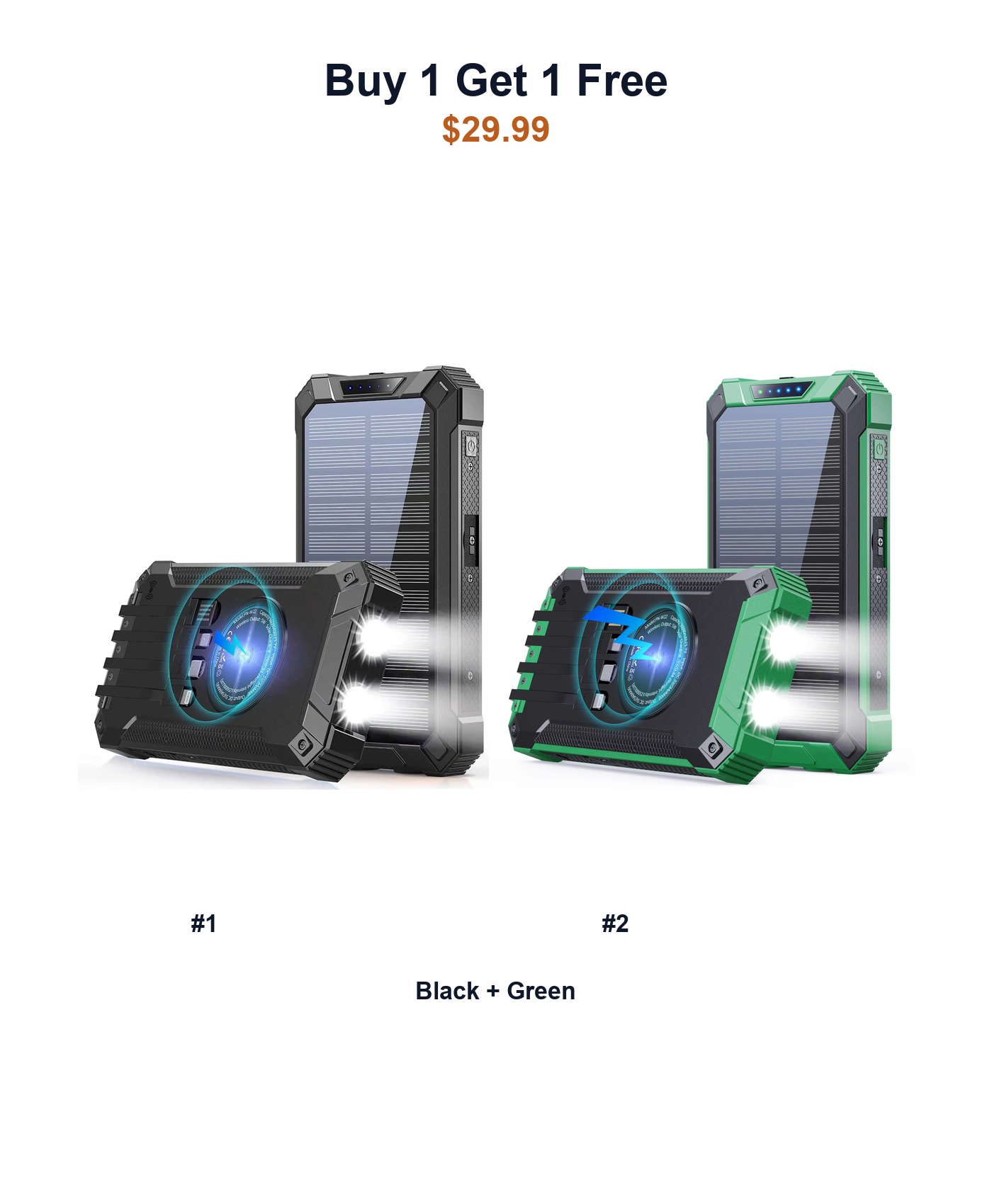 Buy 1 Get 1 Free W22 solar power banks Black and Green