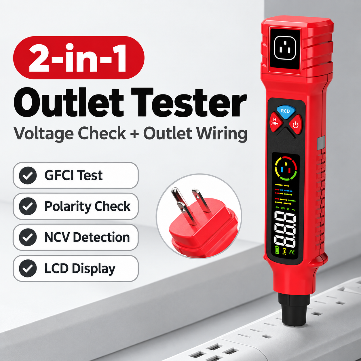 2-in-1 outlet circuit and voltage tester pen single pack