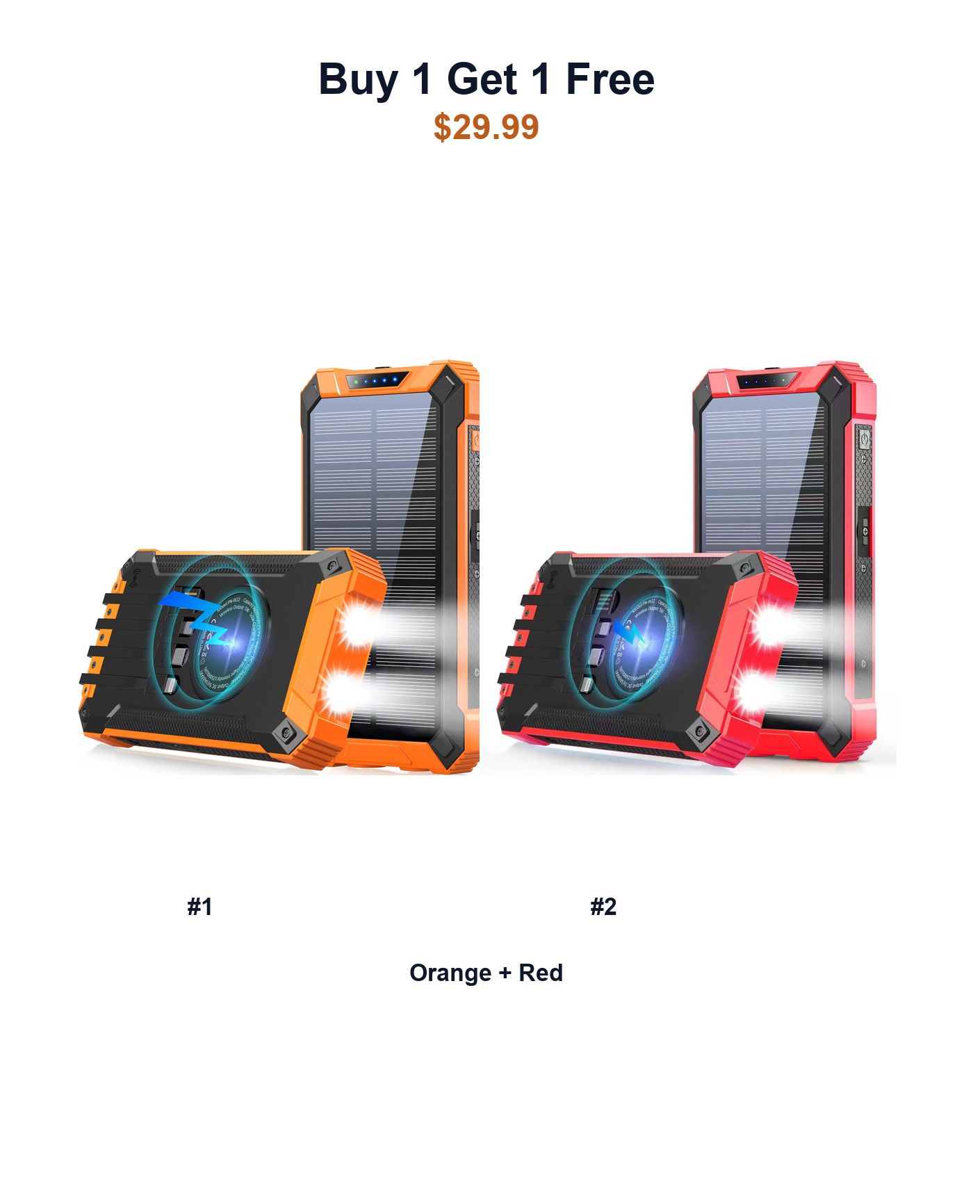 Buy 1 Get 1 Free W22 solar power banks Orange and Red
