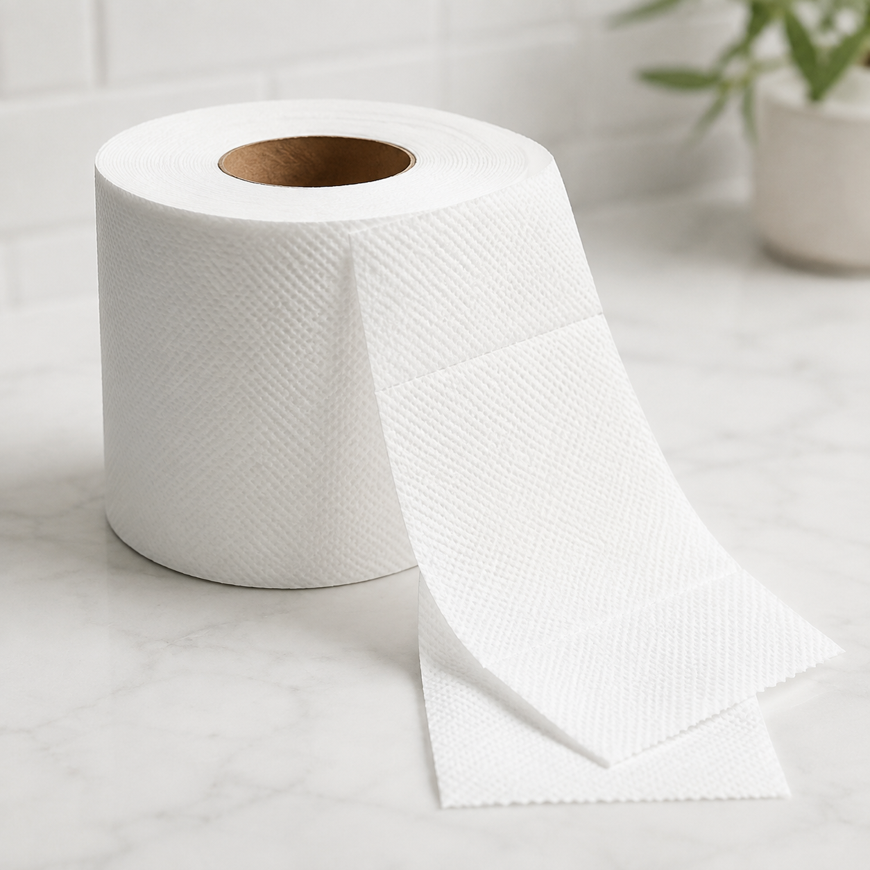 close-up of white 3-ply bamboo toilet paper texture