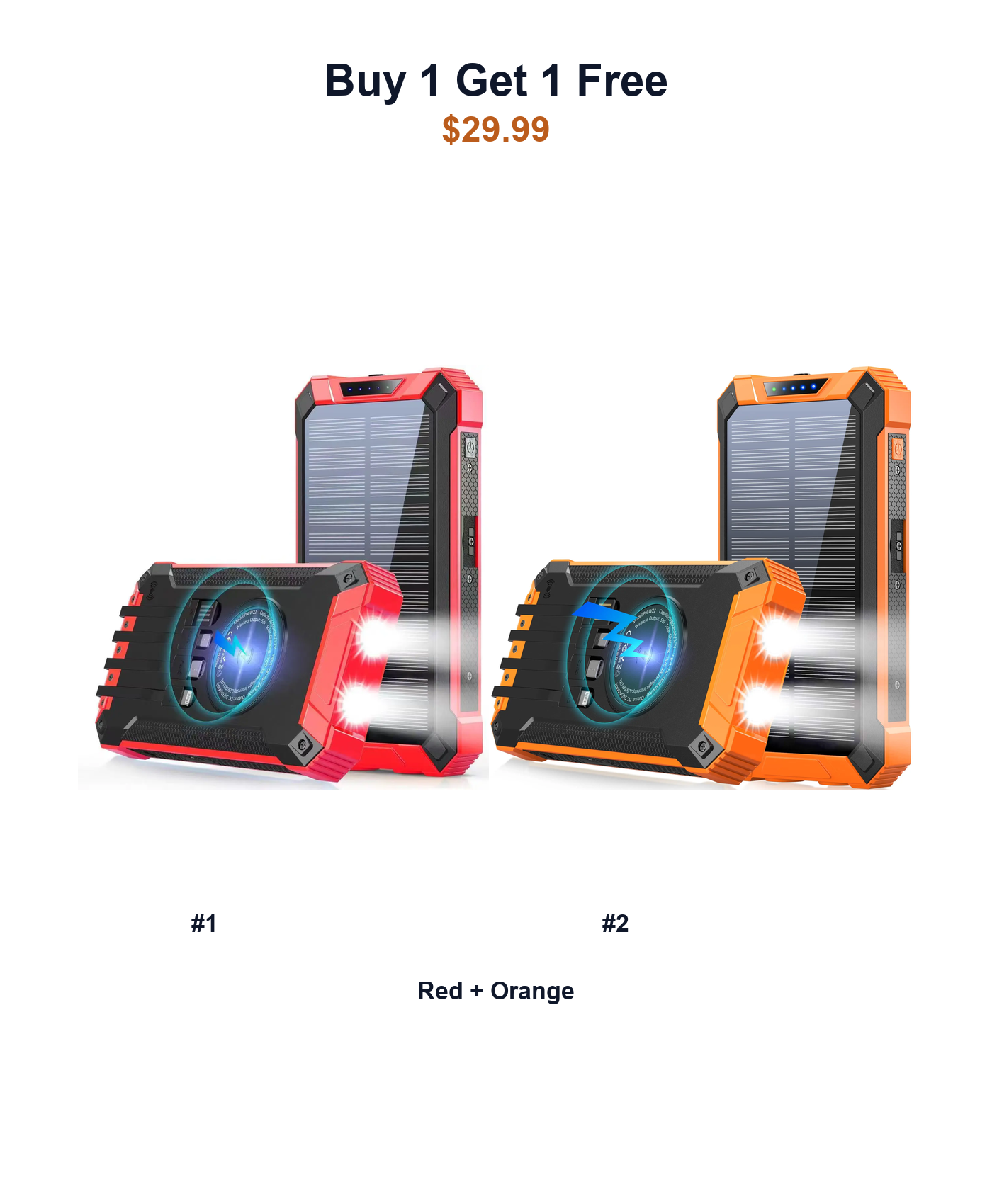 Buy 1 Get 1 Free W22 solar power banks Red and Orange