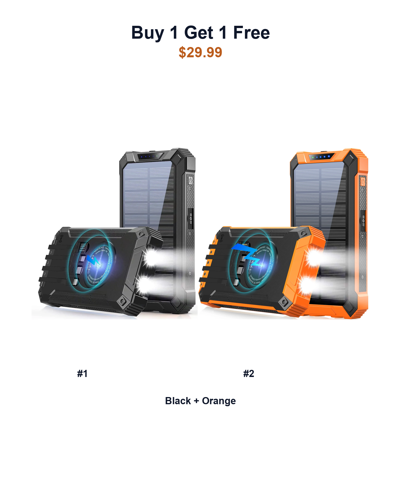 Buy 1 Get 1 Free W22 solar power banks Black and Orange