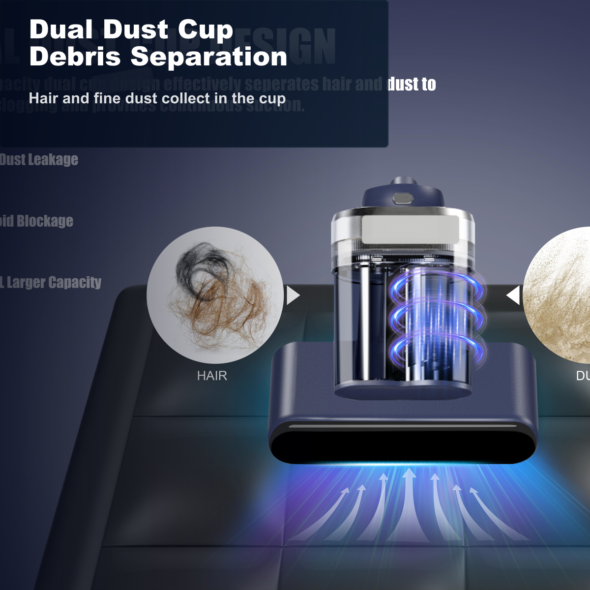 mattress vacuum dust hair and fine debris separation in dust cup