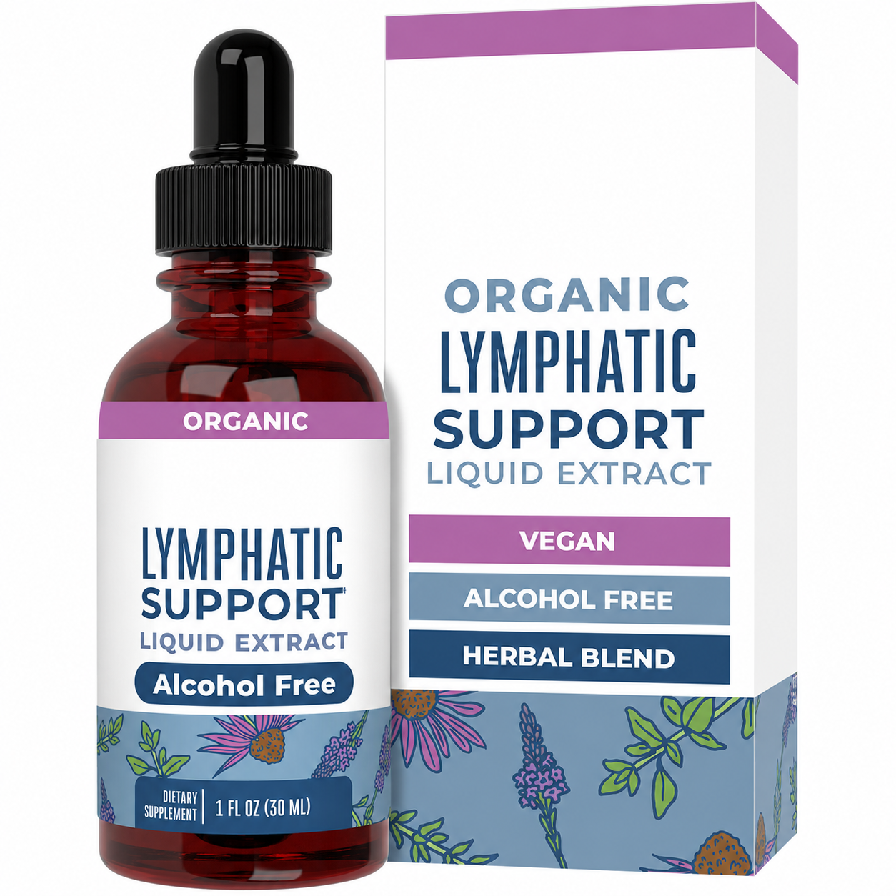 organic lymphatic support herbal blend liquid extract bottle and box