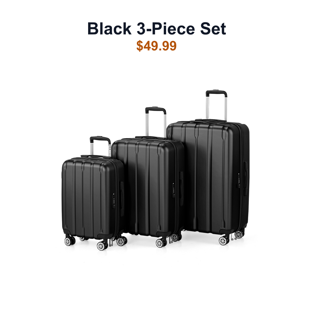 SKU image for Black three piece hardside luggage set
