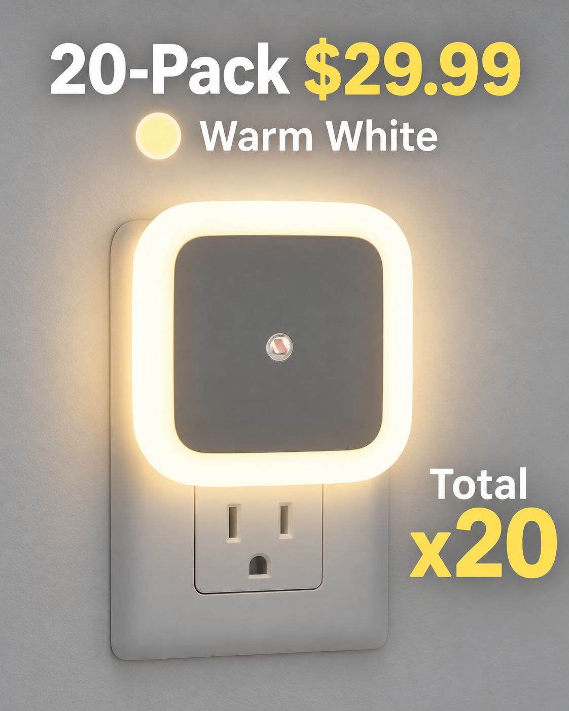 20 pack warm white plug in LED night lights total x20 for 29.99 USD
