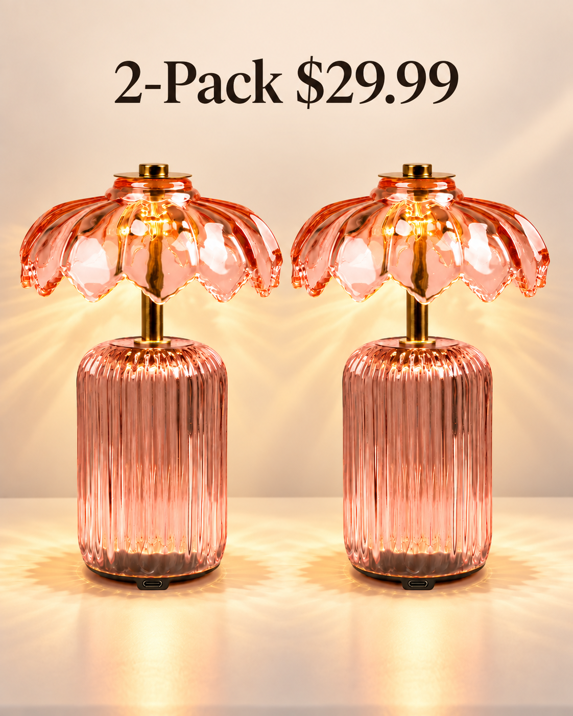 2-Pack pink cordless flower crystal table lamps $29.99