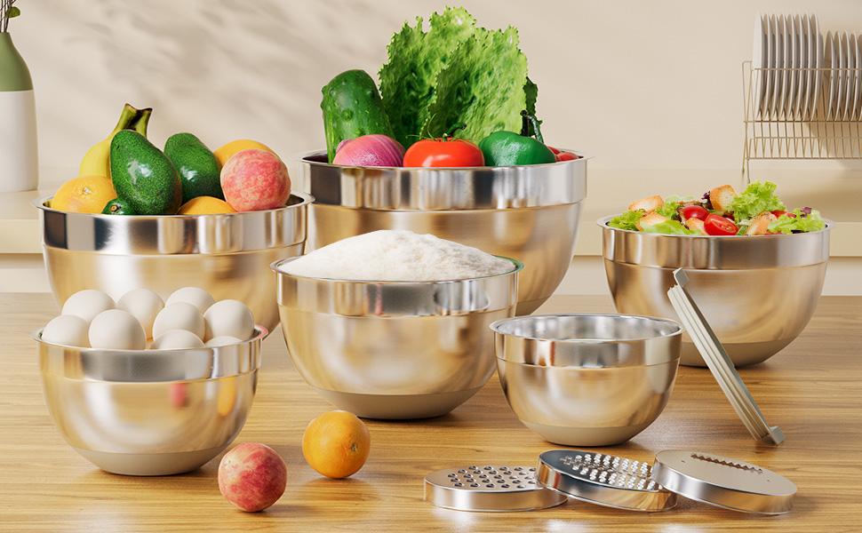 stainless steel mixing bowls for food prep baking eggs and salad