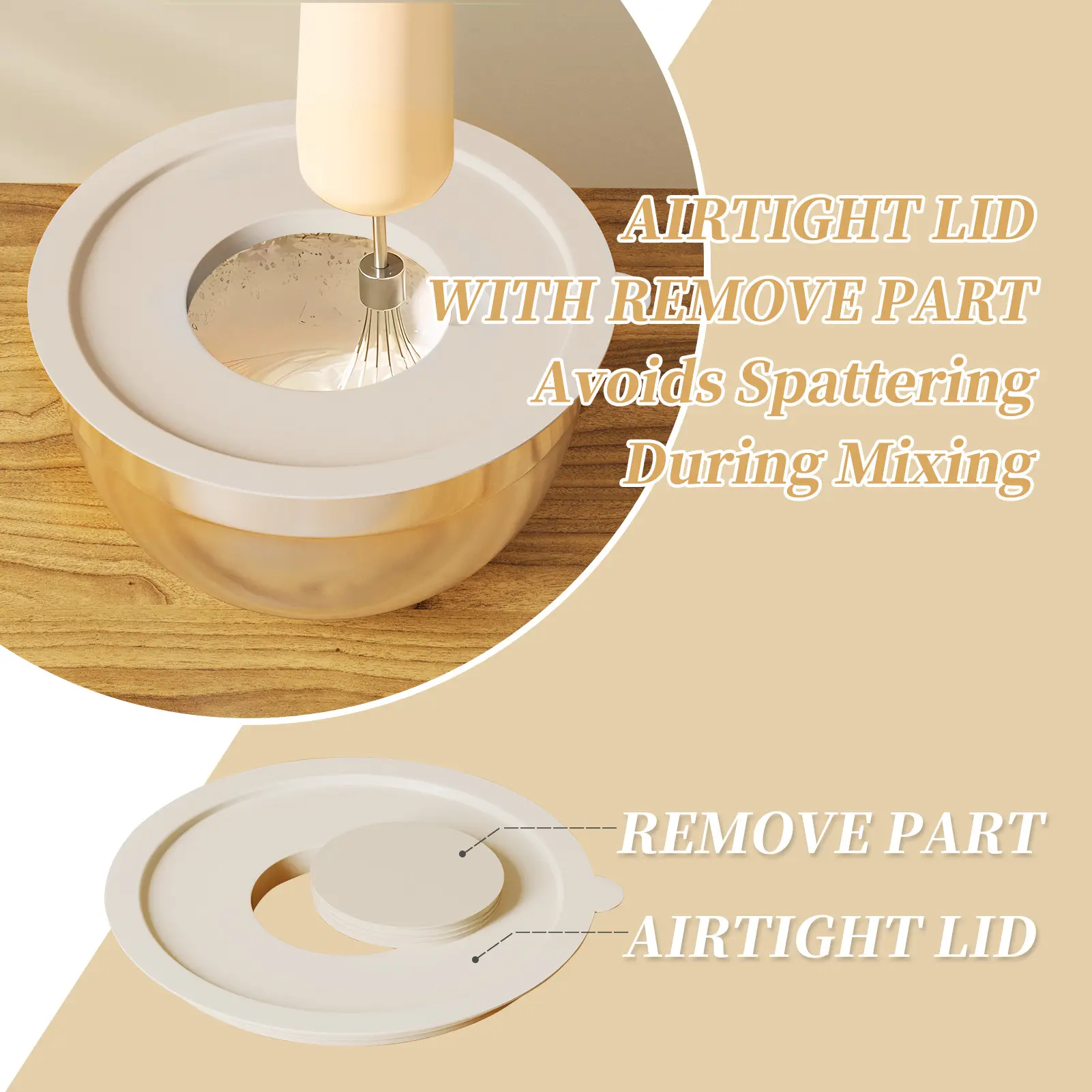 mixing bowl airtight lid with removable center opening
