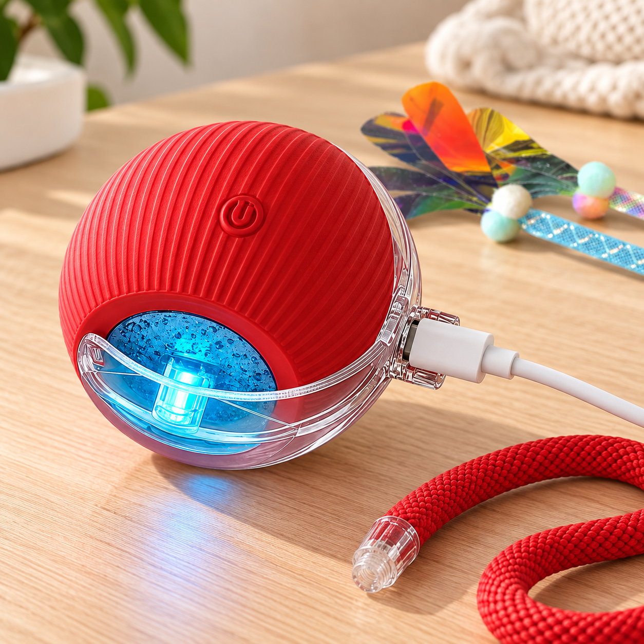 interactive pet teaser ball charging with type c cable