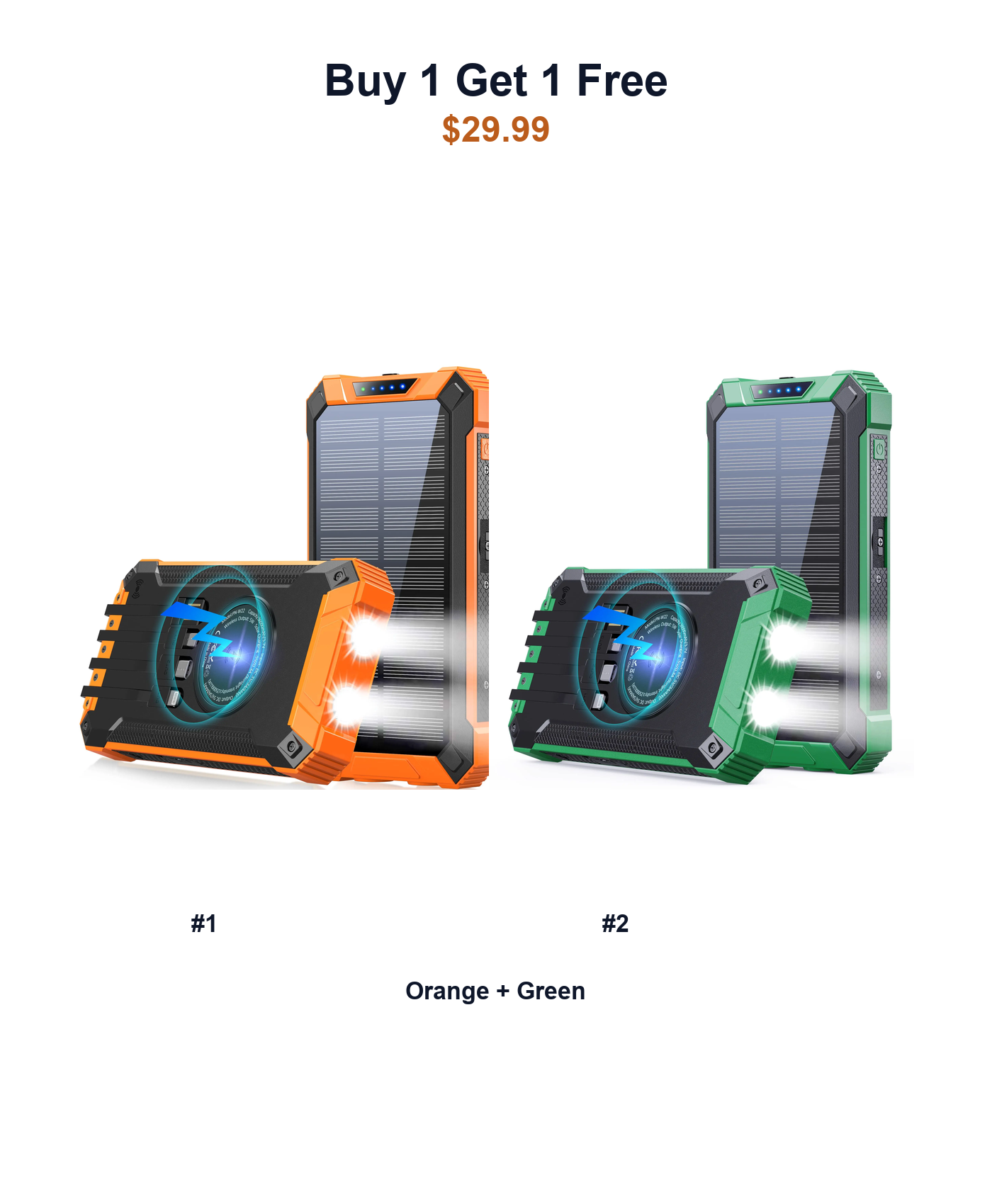 Buy 1 Get 1 Free W22 solar power banks Orange and Green