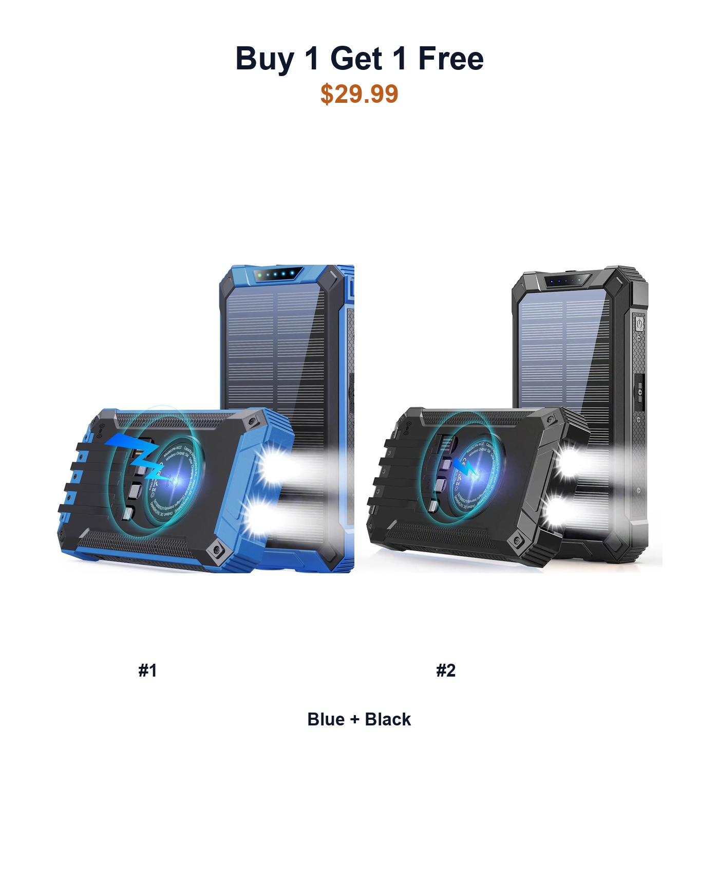Buy 1 Get 1 Free W22 solar power banks Blue and Black