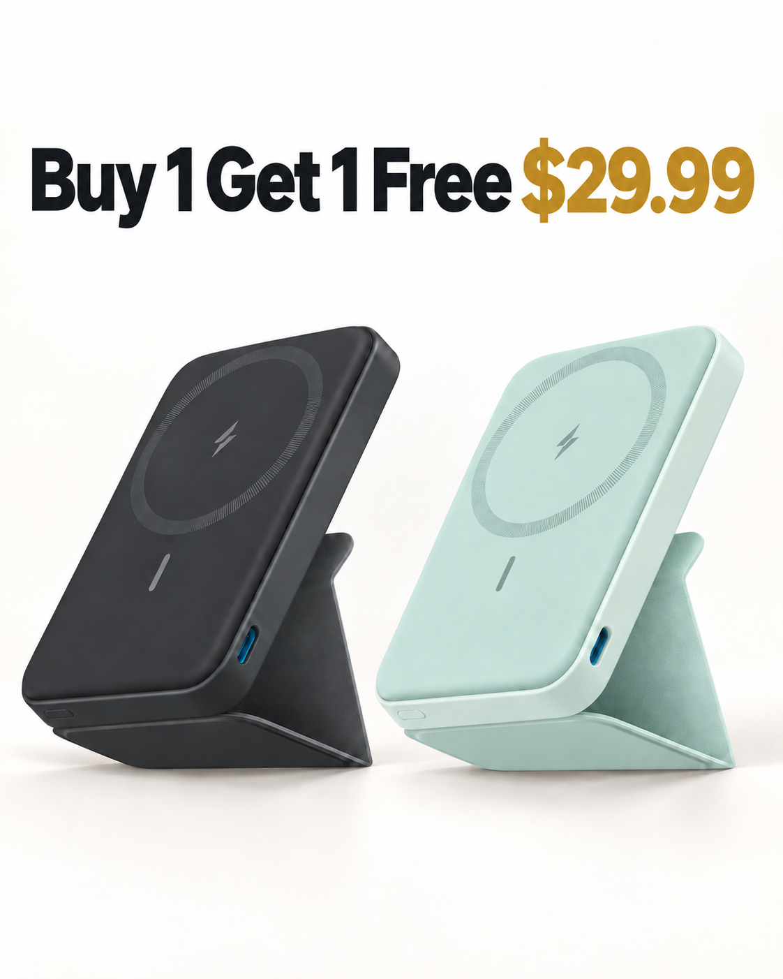 Buy 1 Get 1 Free magnetic power banks Interstellar Gray and Buds Green 29.99 USD