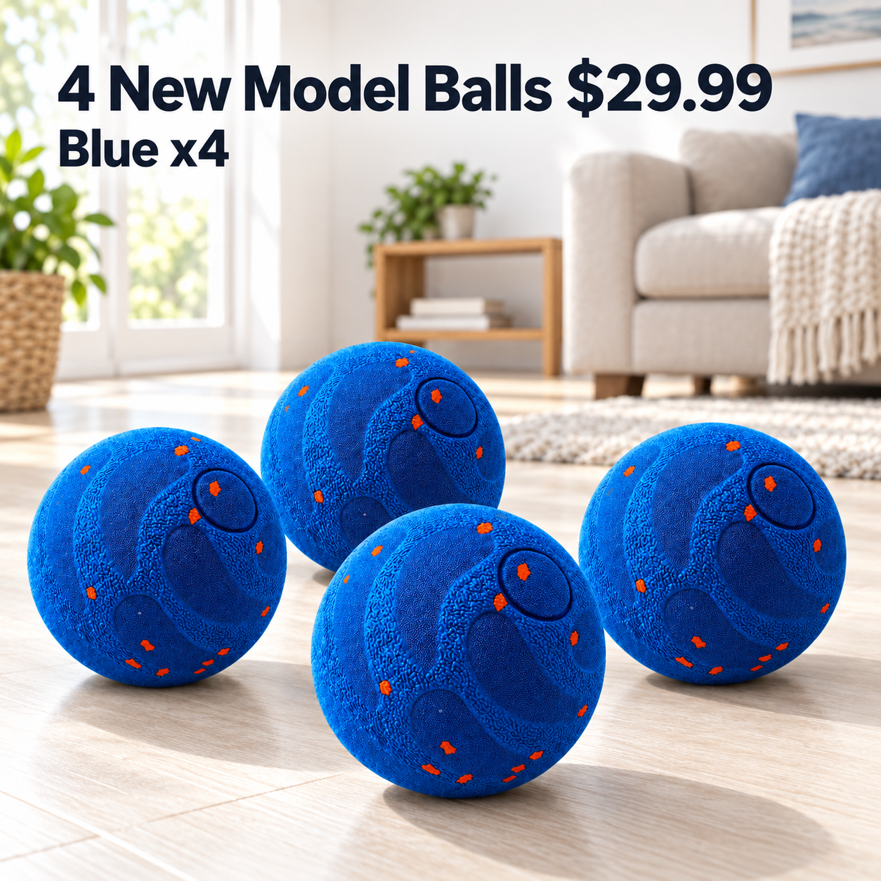 four blue New Model interactive dog balls in all blue bundle for 29.99 USD