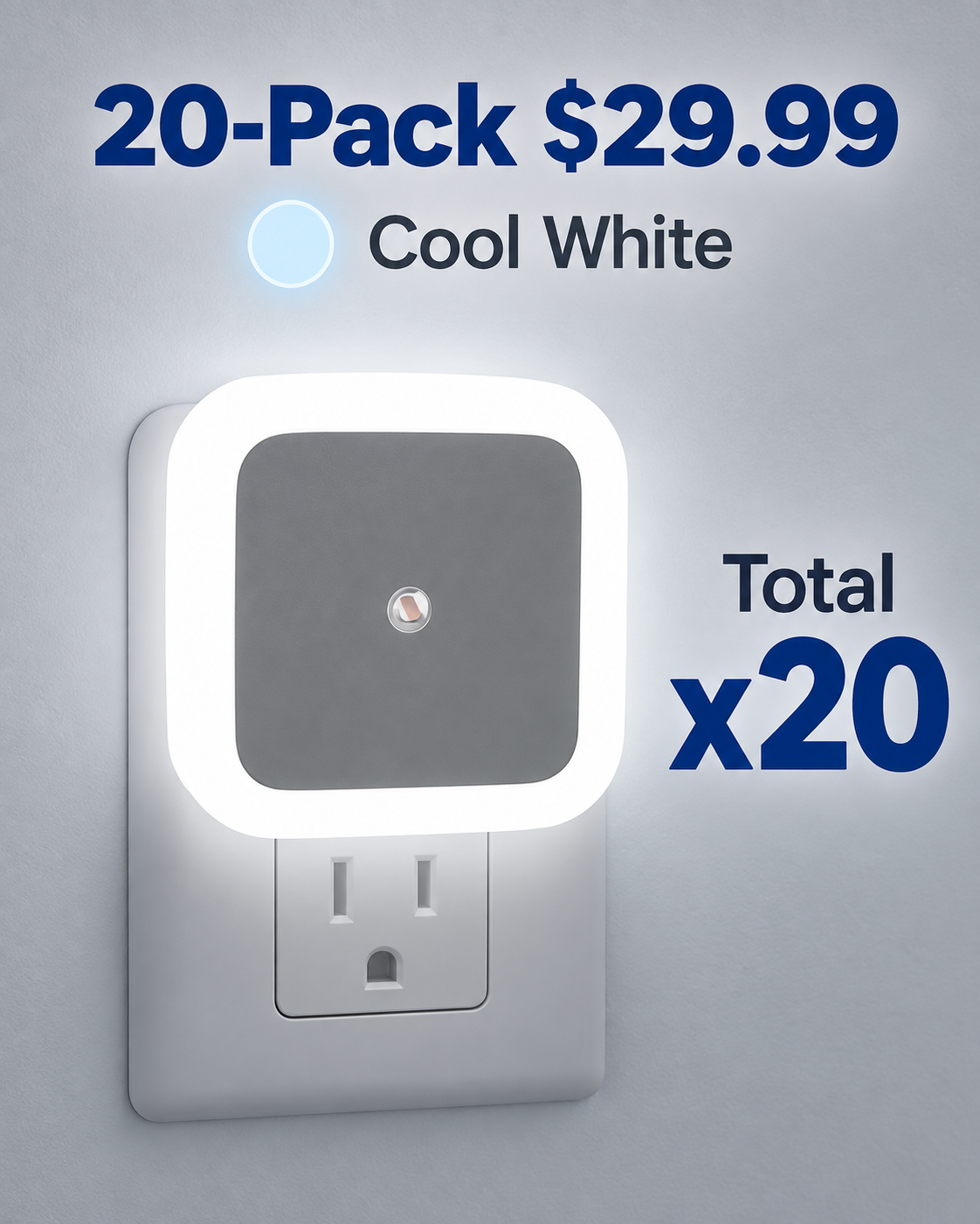 20 pack cool white plug in LED night lights total x20 for 29.99 USD