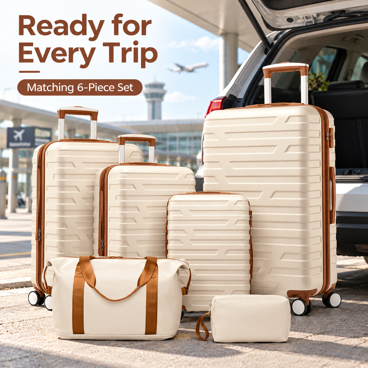matching 6 piece luggage set ready for travel