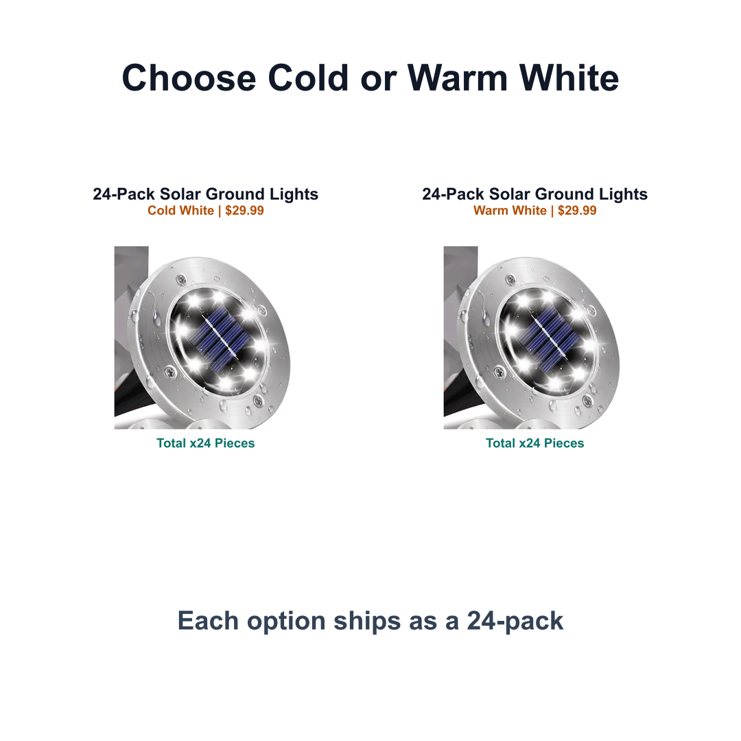 cold white and warm white 24 pack solar ground light options