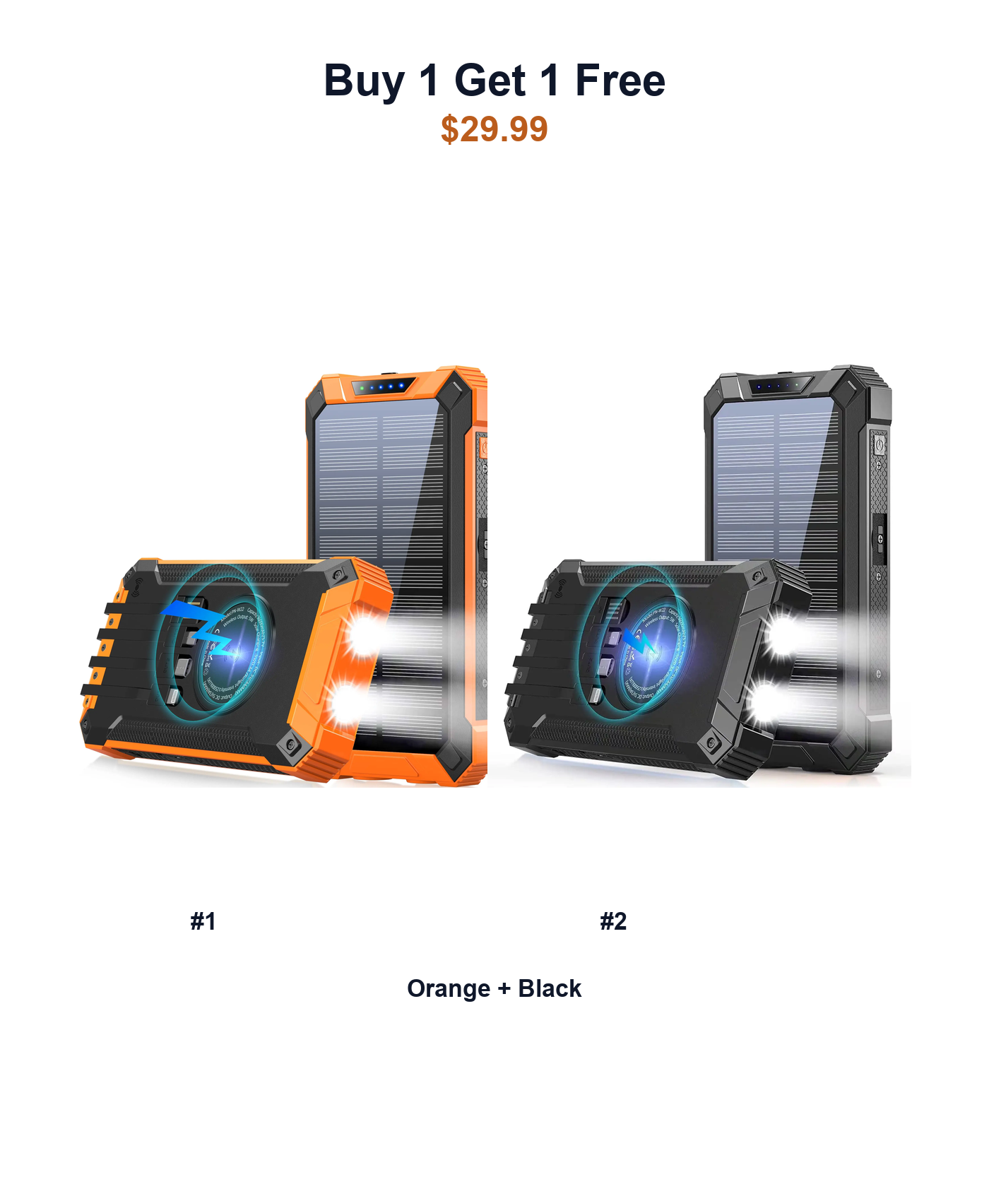Buy 1 Get 1 Free W22 solar power banks Orange and Black