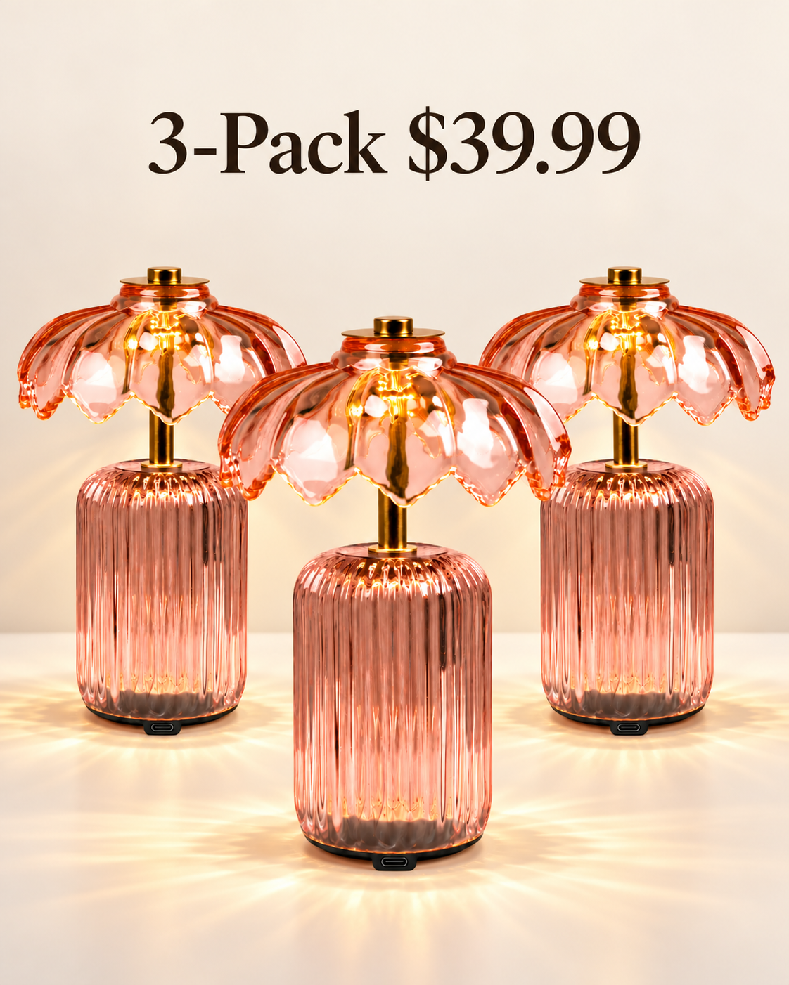 3-Pack pink cordless flower crystal table lamps $39.99